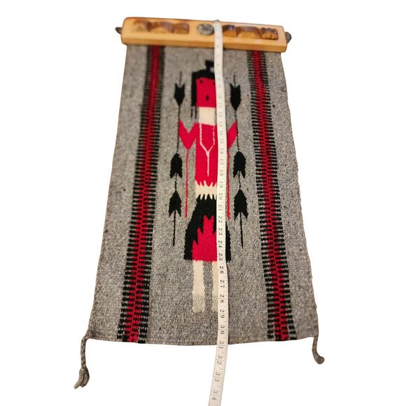 Native American Southwest Style Yei Wool Rug Handwoven Wall Hang Textile 31x15 - Picture 8 of 16